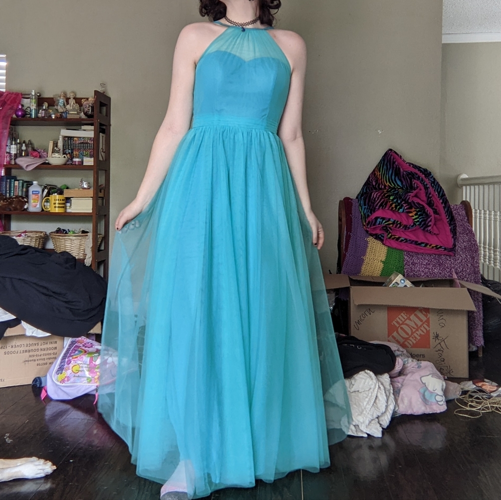 Turquoise/Seafoam Green Floor Length Bridesmaid/Prom Gown